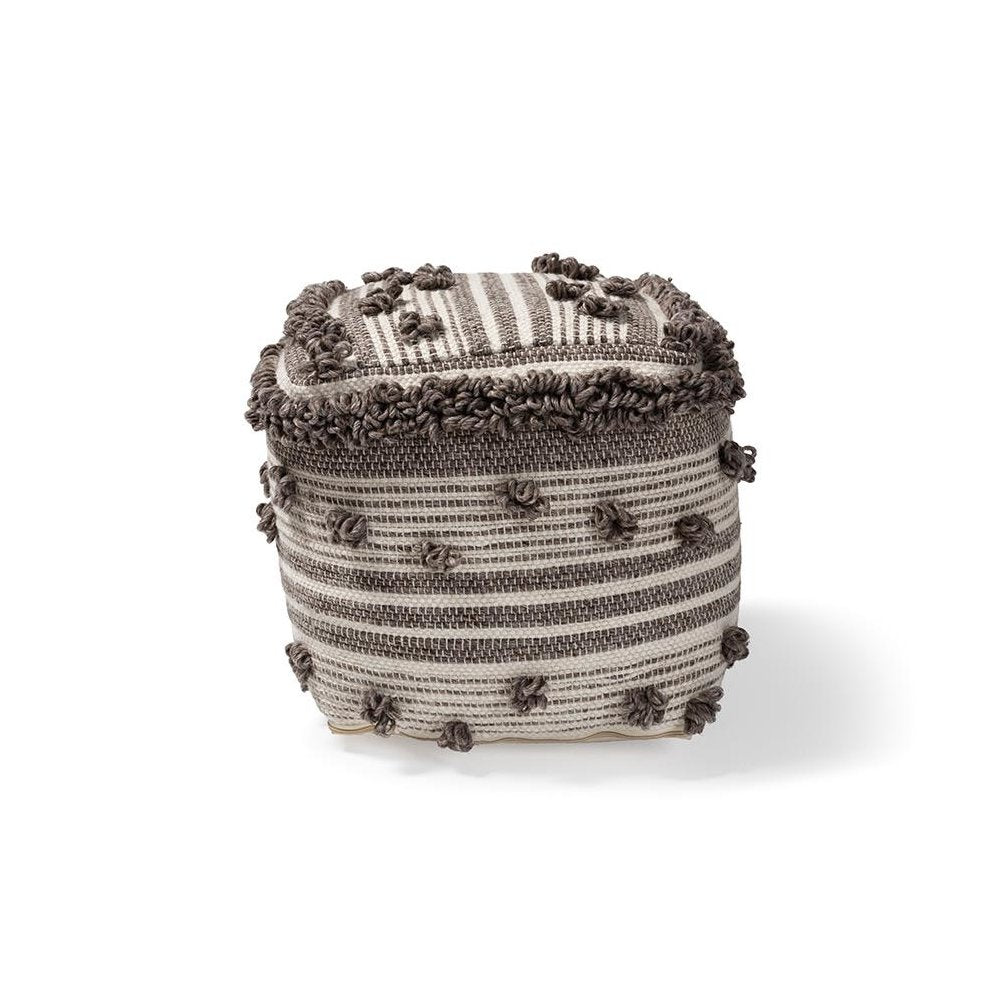 Eligah Moroccan Inspired Ivory and Brown Handwoven Wool Pouf Ottoman