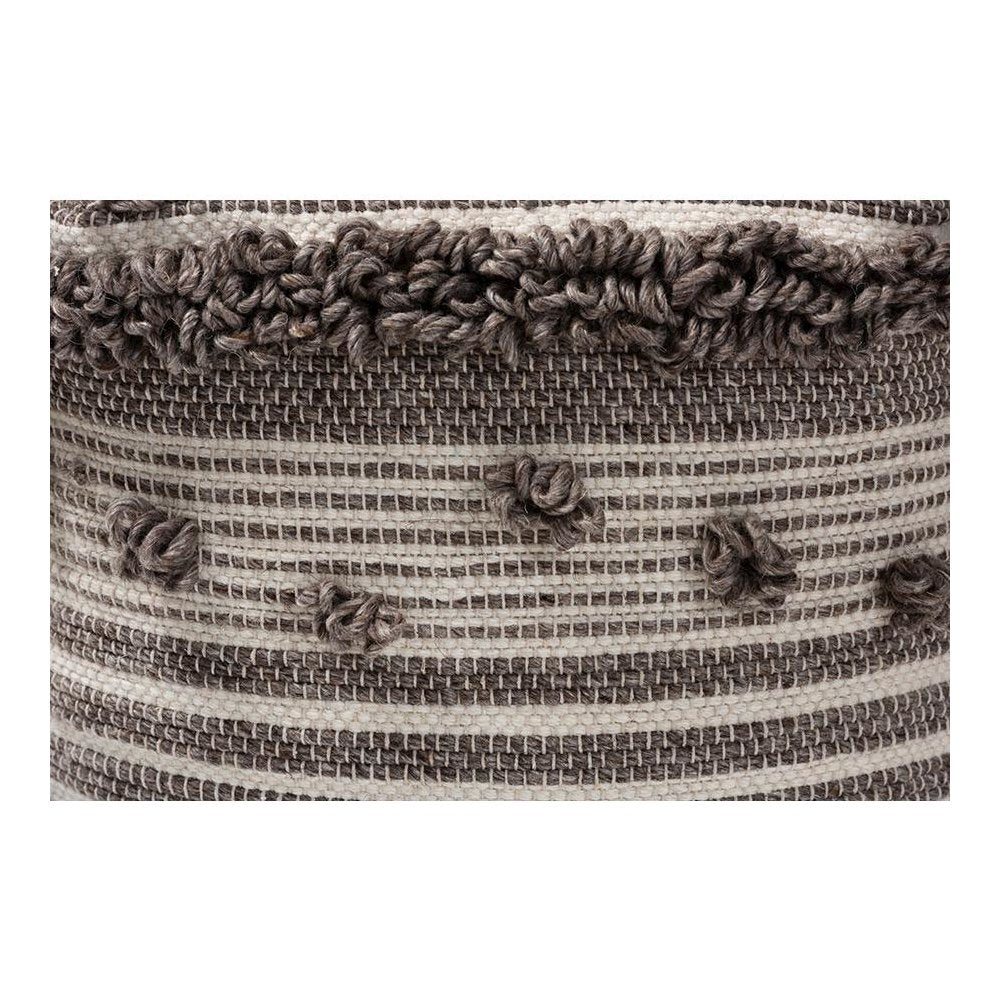 Eligah Moroccan Inspired Ivory and Brown Handwoven Wool Pouf Ottoman