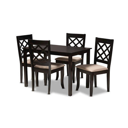 Sand Fabric Upholstered Espresso Brown Finished 5-Piece Wood Dining Set