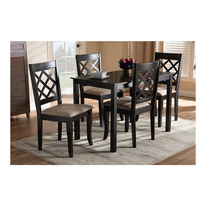 Sand Fabric Upholstered Espresso Brown Finished 5-Piece Wood Dining Set