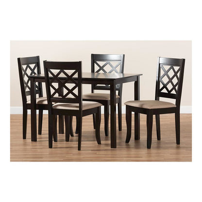 Sand Fabric Upholstered Espresso Brown Finished 5-Piece Wood Dining Set