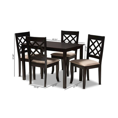 Sand Fabric Upholstered Espresso Brown Finished 5-Piece Wood Dining Set