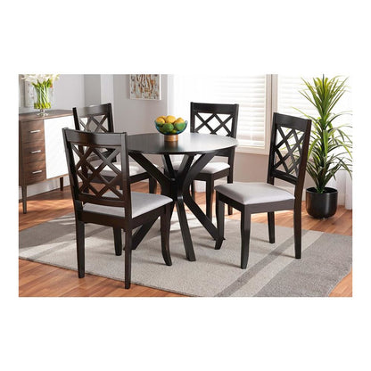 Grey Fabric Upholstered and Dark Brown Finished Wood 5-Piece Dining Set