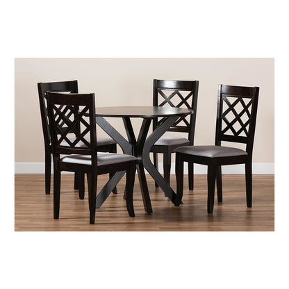 Grey Fabric Upholstered and Dark Brown Finished Wood 5-Piece Dining Set