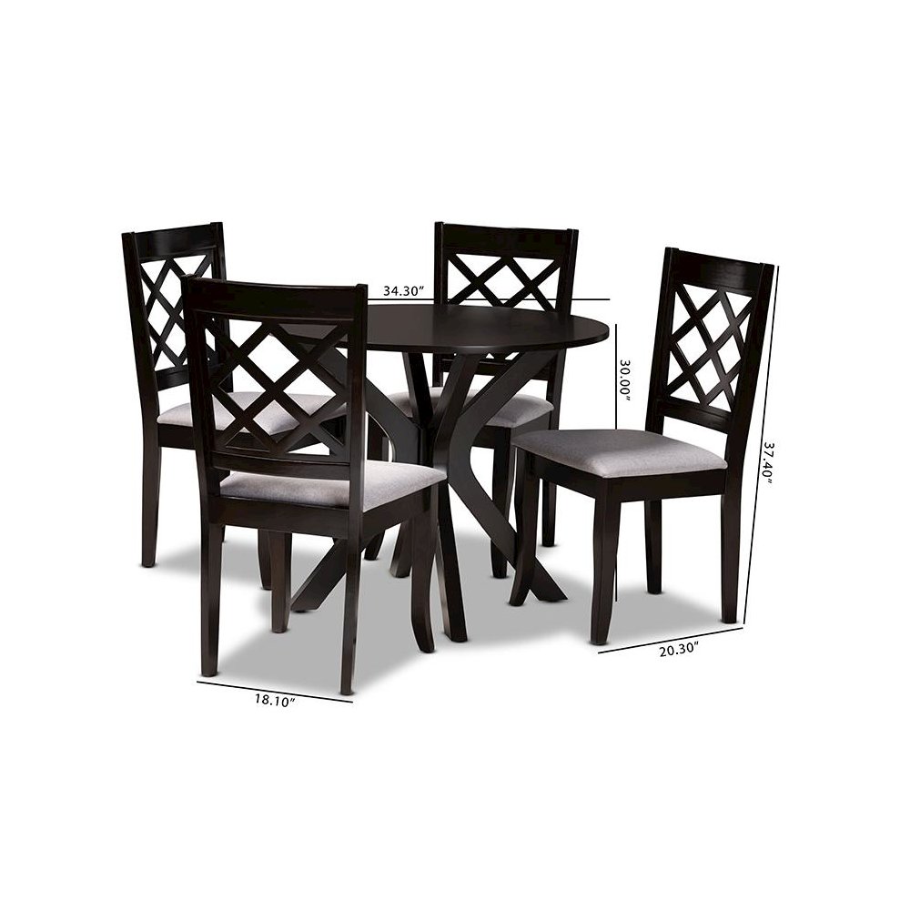 Grey Fabric Upholstered and Dark Brown Finished Wood 5-Piece Dining Set