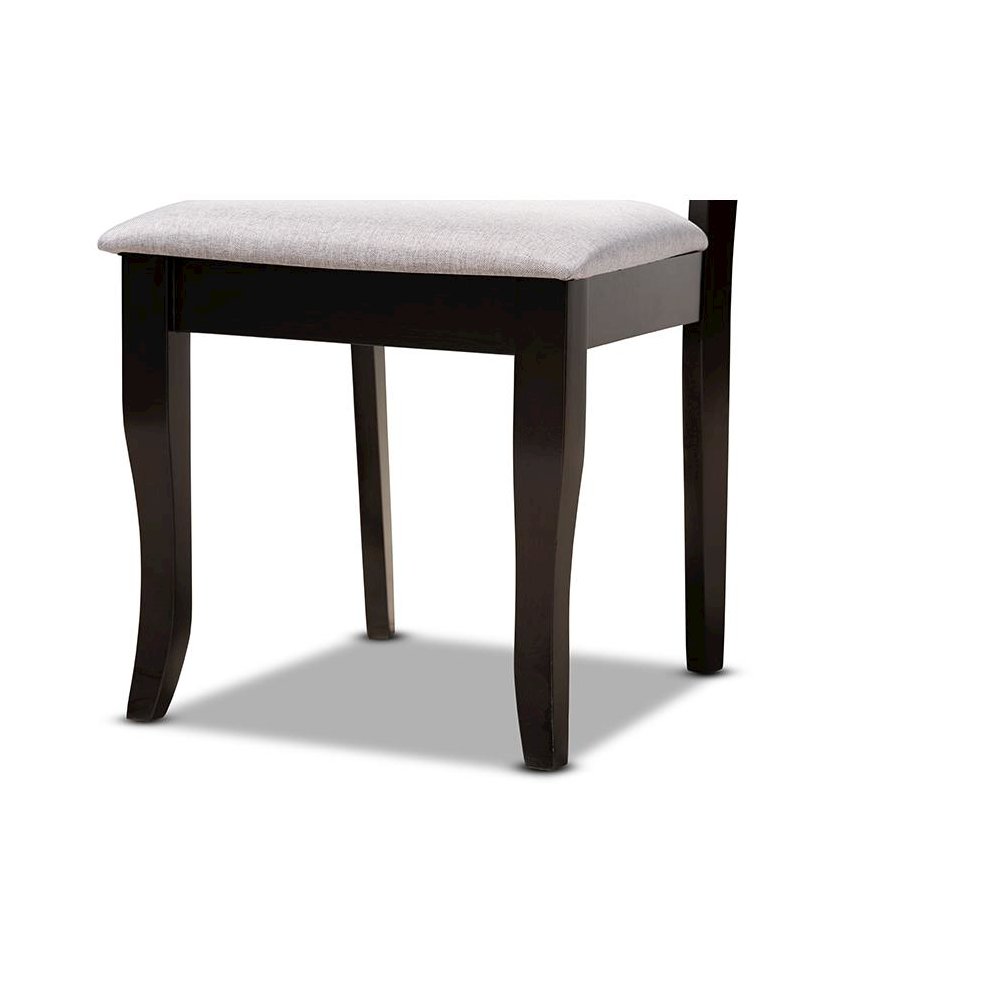 Grey Fabric Upholstered and Dark Brown Finished Wood 5-Piece Dining Set