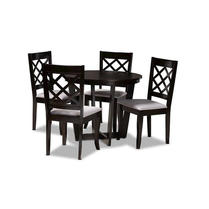 Grey Fabric Upholstered and Dark Brown Finished Wood 5-Piece Dining Set