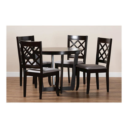 Grey Fabric Upholstered and Dark Brown Finished Wood 5-Piece Dining Set