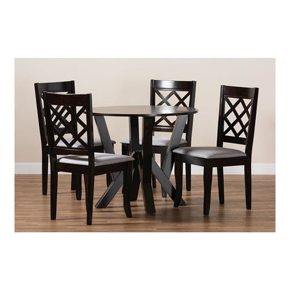 Grey Fabric Upholstered and Dark Brown Finished Wood 5-Piece Dining Set