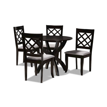 Grey Fabric Upholstered and Dark Brown Finished Wood 5-Piece Dining Set