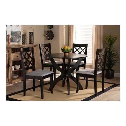 Grey Fabric Upholstered and Dark Brown Finished Wood 5-Piece Dining Set
