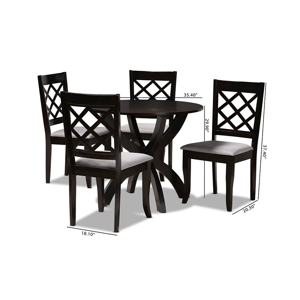 Grey Fabric Upholstered and Dark Brown Finished Wood 5-Piece Dining Set