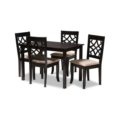 Sand Fabric Upholstered Espresso Brown Finished 5-Piece Wood Dining Set