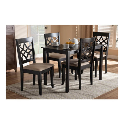 Sand Fabric Upholstered Espresso Brown Finished 5-Piece Wood Dining Set