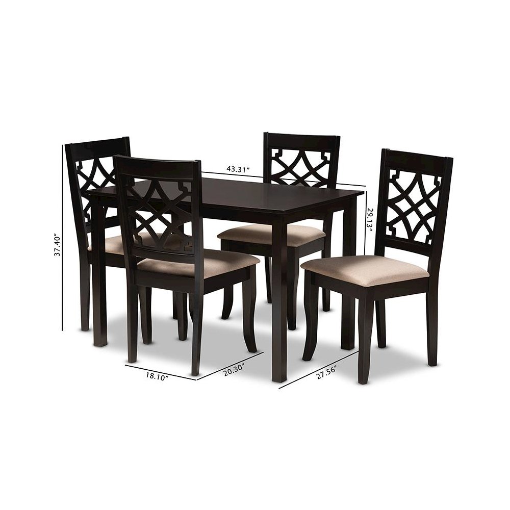 Sand Fabric Upholstered Espresso Brown Finished 5-Piece Wood Dining Set