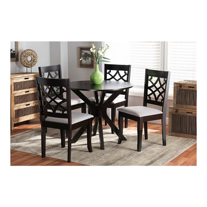 Grey Fabric Upholstered and Dark Brown Finished Wood 5-Piece Dining Set