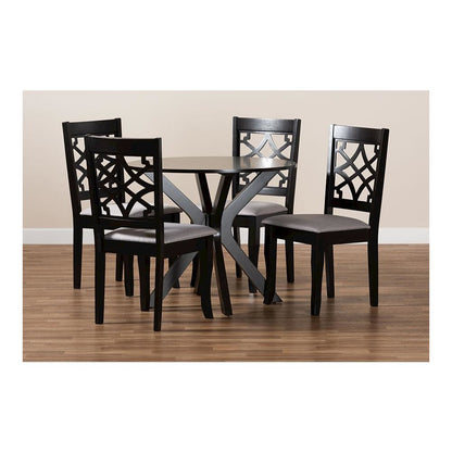 Grey Fabric Upholstered and Dark Brown Finished Wood 5-Piece Dining Set