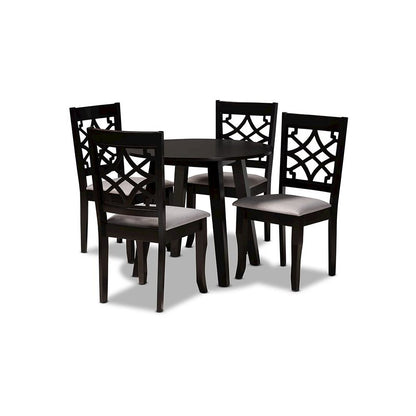 Grey Fabric Upholstered and Dark Brown Finished Wood 5-Piece Dining Set