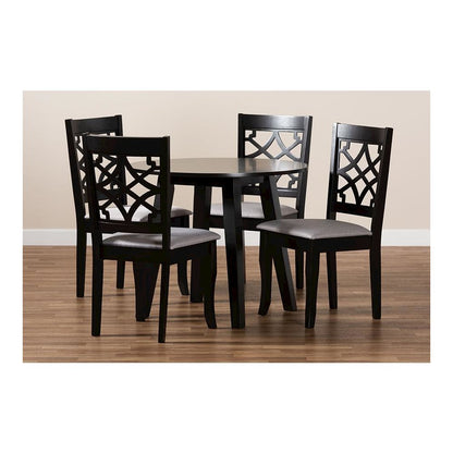 Grey Fabric Upholstered and Dark Brown Finished Wood 5-Piece Dining Set