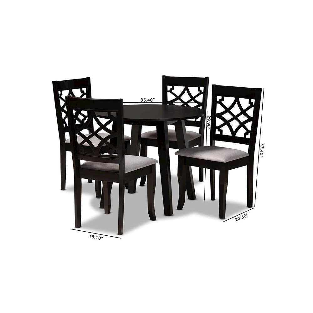 Grey Fabric Upholstered and Dark Brown Finished Wood 5-Piece Dining Set