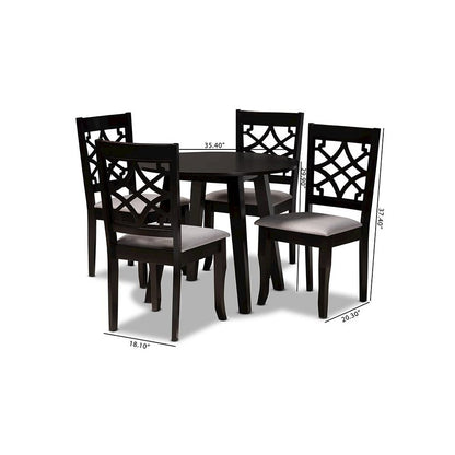 Grey Fabric Upholstered and Dark Brown Finished Wood 5-Piece Dining Set