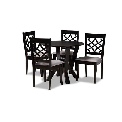 Grey Fabric Upholstered and Dark Brown Finished Wood 5-Piece Dining Set
