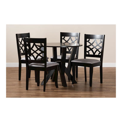 Grey Fabric Upholstered and Dark Brown Finished Wood 5-Piece Dining Set