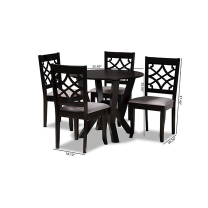 Grey Fabric Upholstered and Dark Brown Finished Wood 5-Piece Dining Set