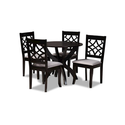 Grey Fabric Upholstered and Dark Brown Finished Wood 5-Piece Dining Set