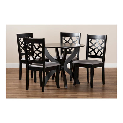 Grey Fabric Upholstered and Dark Brown Finished Wood 5-Piece Dining Set