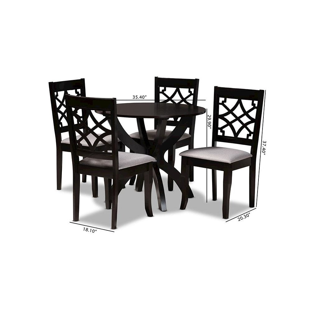 Grey Fabric Upholstered and Dark Brown Finished Wood 5-Piece Dining Set