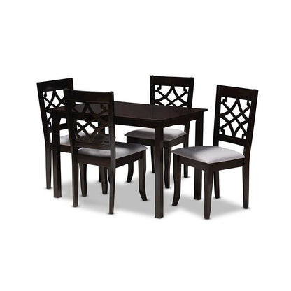 Grey Fabric Upholstered Espresso Brown Finished 5-Piece Wood Dining Set
