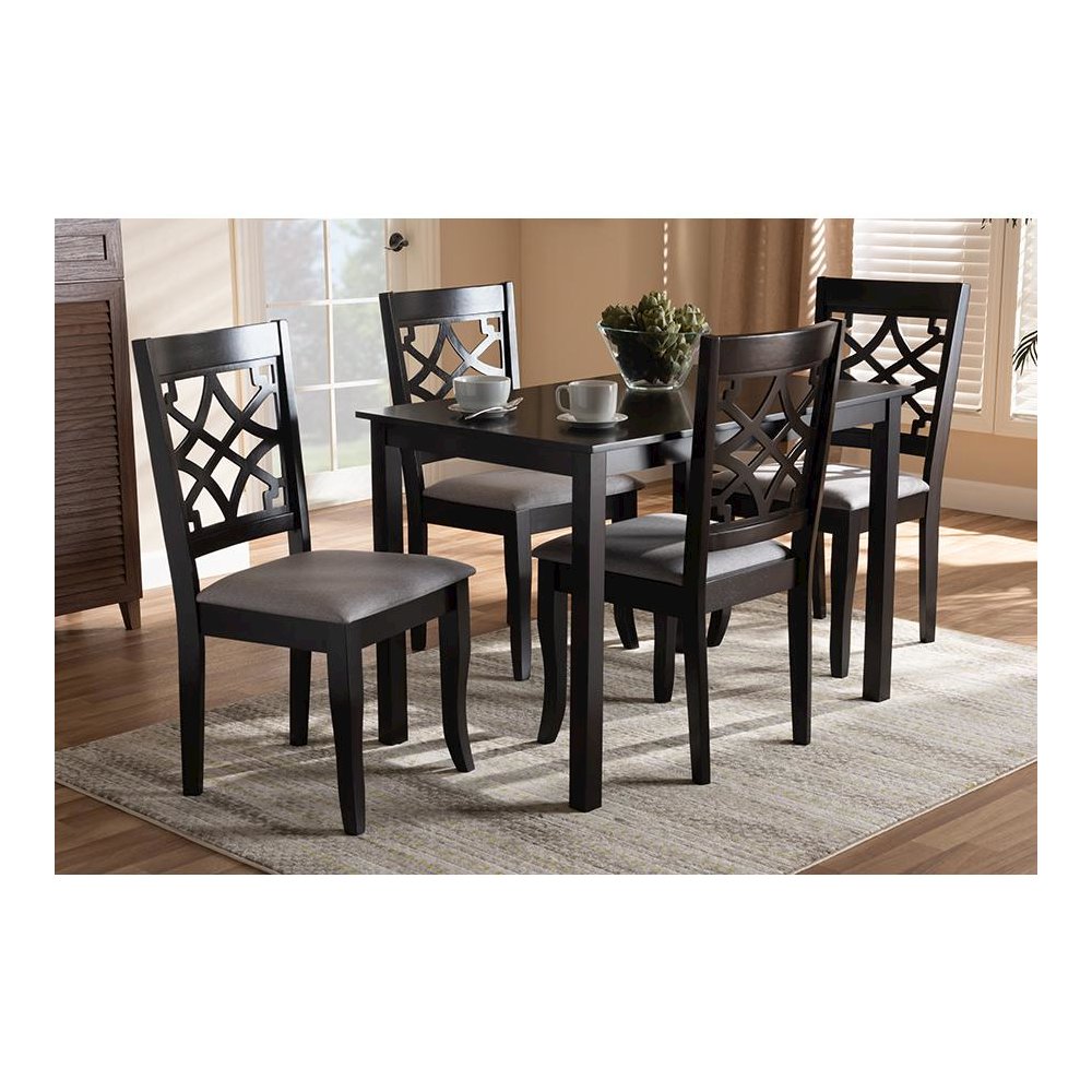 Grey Fabric Upholstered Espresso Brown Finished 5-Piece Wood Dining Set