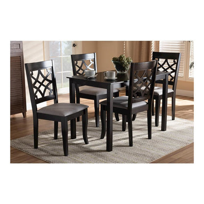 Grey Fabric Upholstered Espresso Brown Finished 5-Piece Wood Dining Set