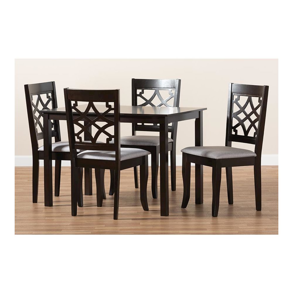 Grey Fabric Upholstered Espresso Brown Finished 5-Piece Wood Dining Set