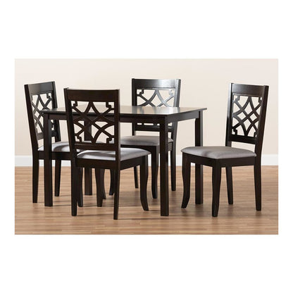 Grey Fabric Upholstered Espresso Brown Finished 5-Piece Wood Dining Set