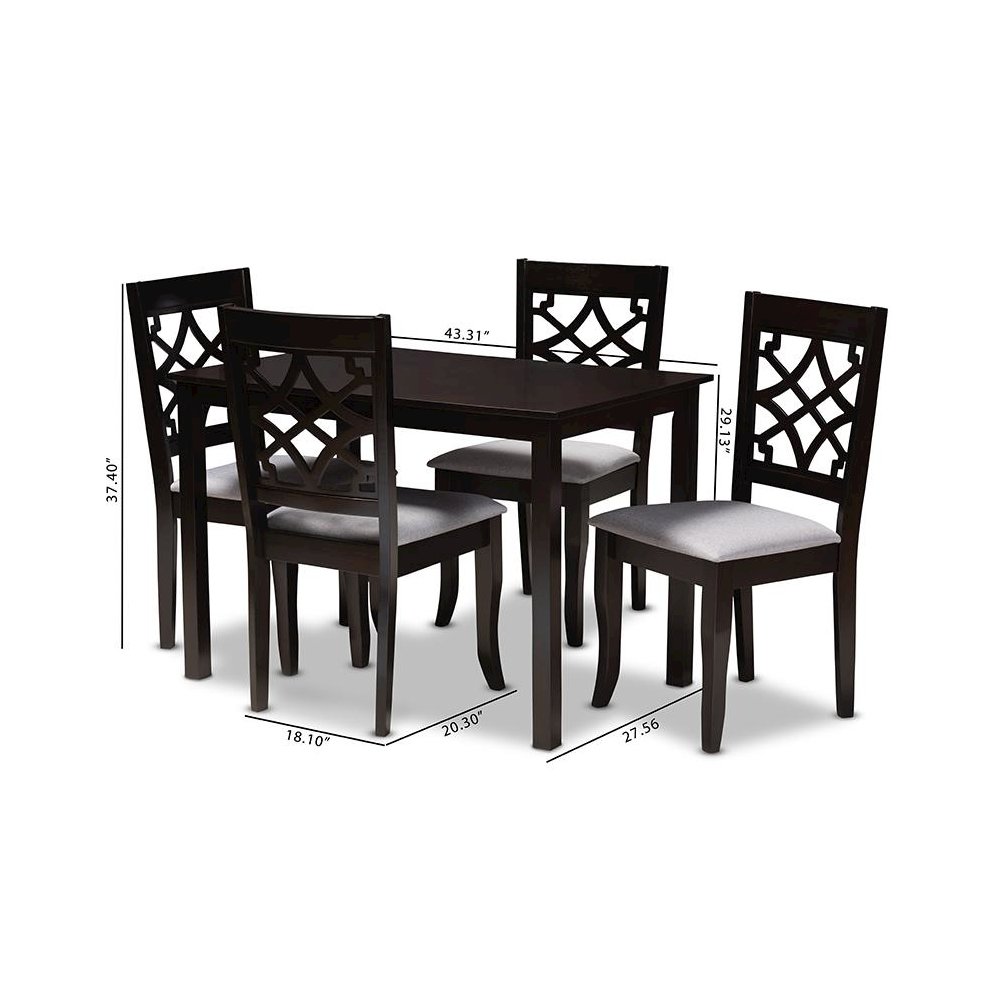 Grey Fabric Upholstered Espresso Brown Finished 5-Piece Wood Dining Set