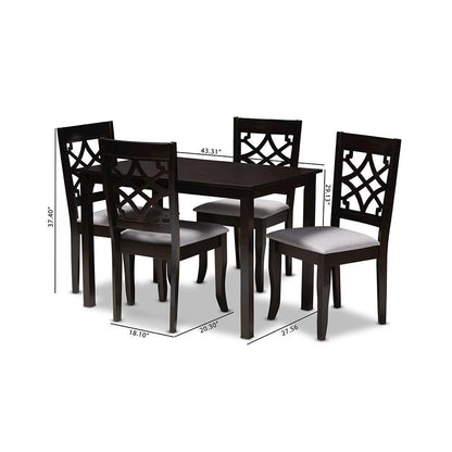 Grey Fabric Upholstered Espresso Brown Finished 5-Piece Wood Dining Set