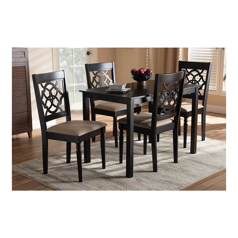 Sand Fabric Upholstered Espresso Brown Finished 5-Piece Wood Dining Set