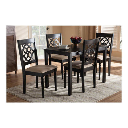 Sand Fabric Upholstered Espresso Brown Finished 5-Piece Wood Dining Set