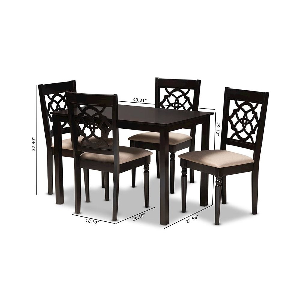 Sand Fabric Upholstered Espresso Brown Finished 5-Piece Wood Dining Set