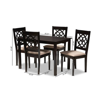 Sand Fabric Upholstered Espresso Brown Finished 5-Piece Wood Dining Set