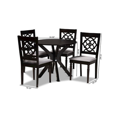 Grey Fabric Upholstered and Dark Brown Finished Wood 5-Piece Dining Set