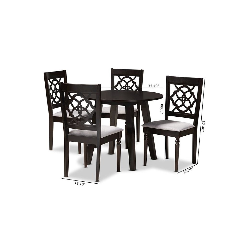 Grey Fabric Upholstered and Walnut Brown Finished Wood 5-Piece Dining Set
