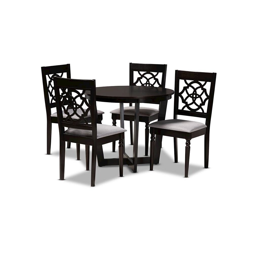Grey Fabric Upholstered and Dark Brown Finished Wood 5-Piece Dining Set