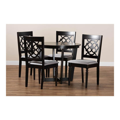 Grey Fabric Upholstered and Dark Brown Finished Wood 5-Piece Dining Set