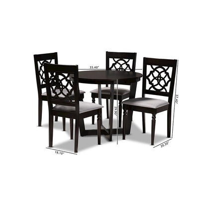 Grey Fabric Upholstered and Dark Brown Finished Wood 5-Piece Dining Set