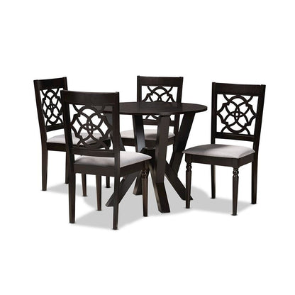 Grey Fabric Upholstered and Dark Brown Finished Wood 5-Piece Dining Set