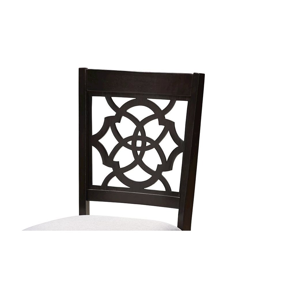 Grey Fabric Upholstered and Dark Brown Finished Wood 5-Piece Dining Set