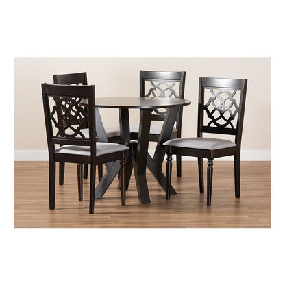 Grey Fabric Upholstered and Dark Brown Finished Wood 5-Piece Dining Set